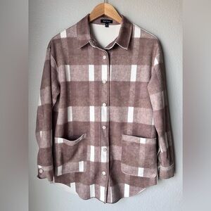 Well Worn Oversized Brown and White Felt Button Down Shacket Womens Size XS